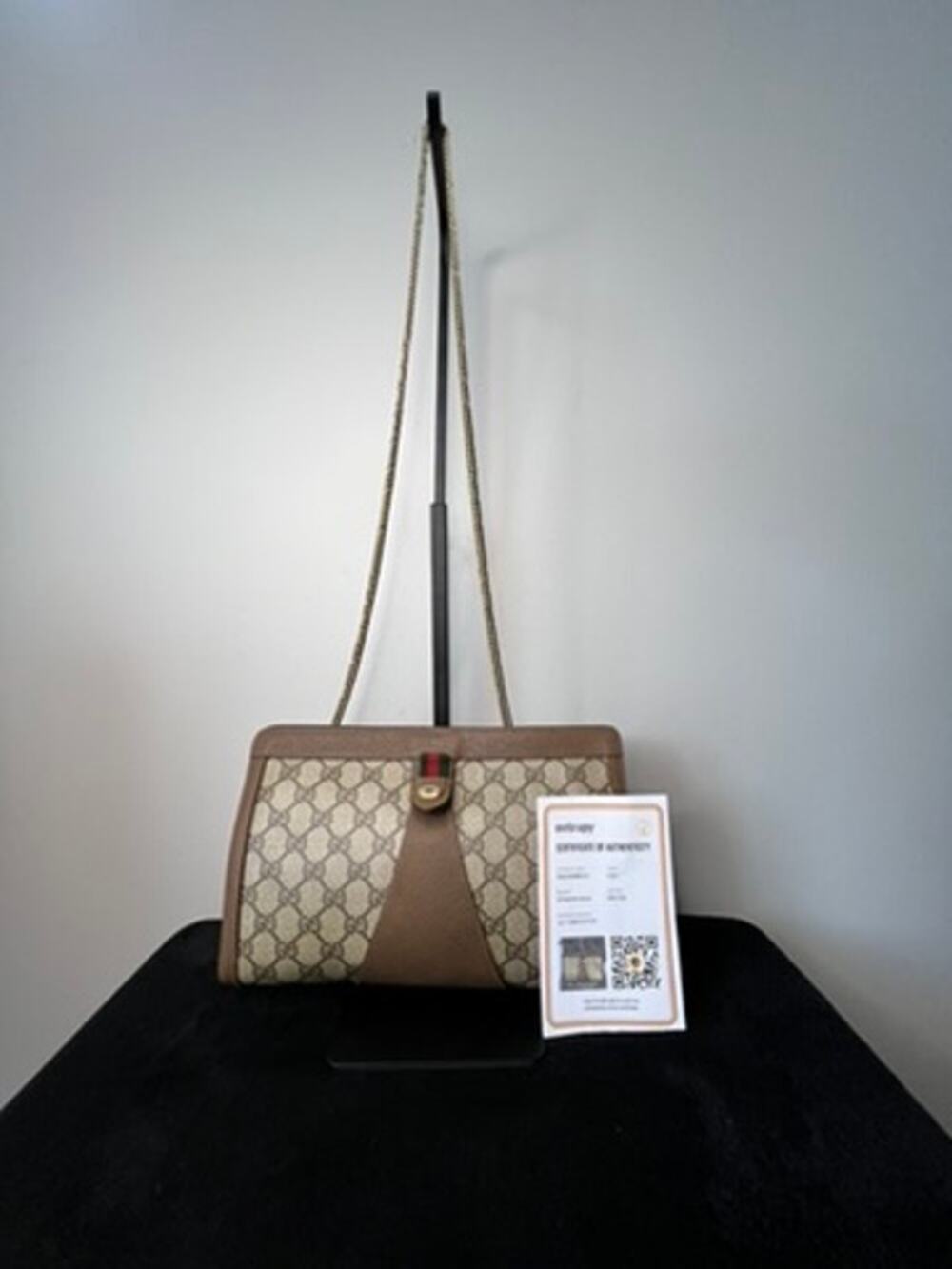 Authentic Gucci GG Supreme Chain Clutch Shoulder Bag Entrupy Auth Vintage